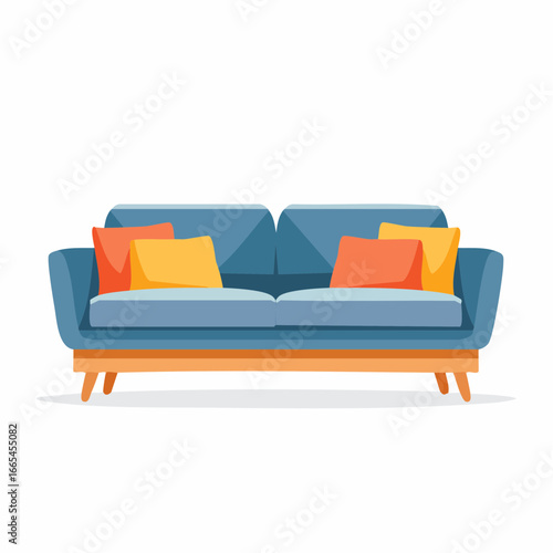 Stylish Blue Sofa With Colorful Pillows