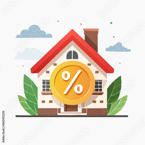 Cartoon House With Discount Percentage