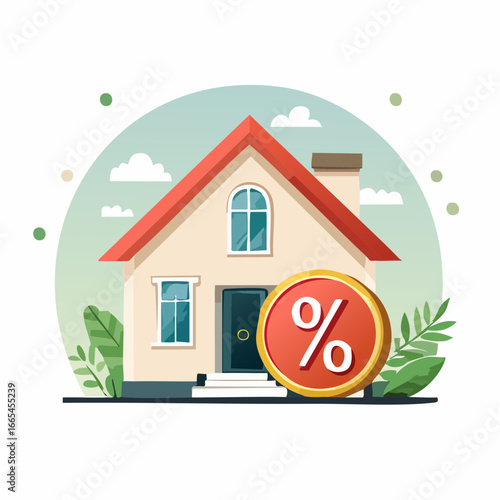 Cartoon Illustration Of House With Discount Percentage