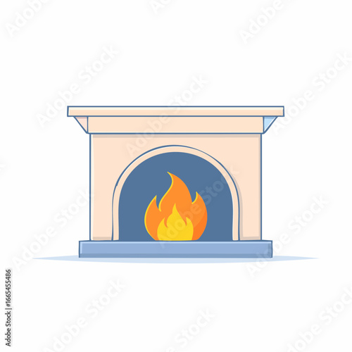 Simple Illustration Of A Pastel Fireplace With Orange Flames