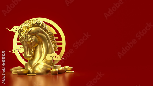 The Gold Year of horse for Chinese New year or holiday concept 3d Rendering.