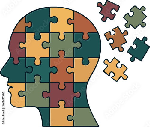Human Head Puzzle Concept with Missing Pieces