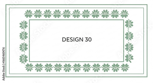 Green floral frame design, elegant border, classic pattern.