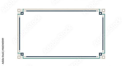 Elegant rectangular frame with geometric corner decorations and dual-color borders on a white background.