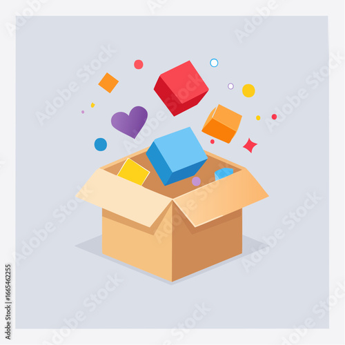 Colorful Geometric Shapes Pop Out Of Open Box