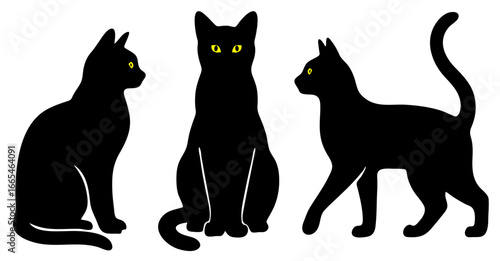 Black cats in various poses showing distinct silhouettes