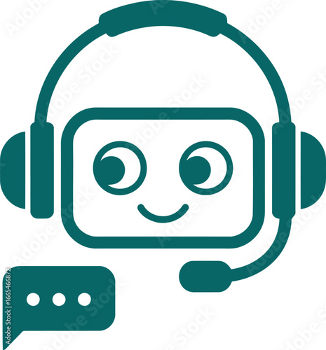 Vector art of friendly chatbot robot with headset and microphone, representing customer service and online communication