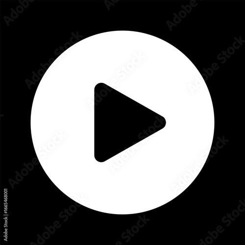 Black play icon. Video player element. Push, click, start or record button for movie screen, audioplayer or audiobook app window interface. Vector graphic illustration.