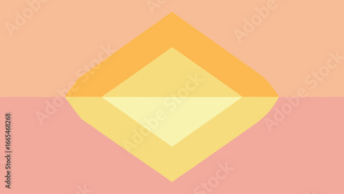 Diamond Shape With Layered Orange Yellow And Pink Hues Reflecting On A Soft Pink Surface abstract geometric