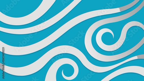 Flowing Silver Swirls and Waves on a Bright Blue Background Keywords: flowing, silver, swirls, waves, curves, lines, bright blue, blue background, abstract, modern, design, graphic, art