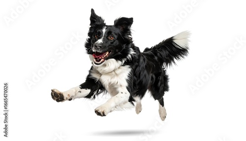 Wallpaper Mural A playful border collie dog leaps high in the air against a plain white backdrop. Torontodigital.ca