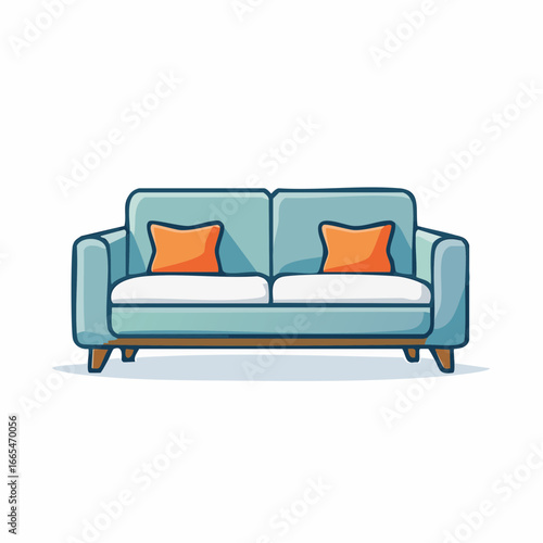 Light Teal Sofa With Orange Cushions