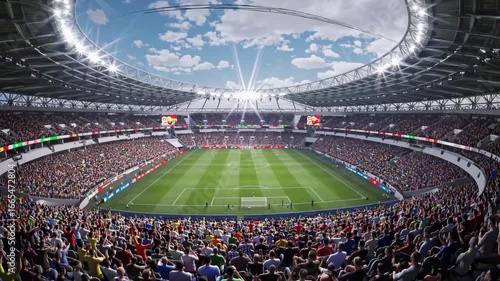 A full soccer stadium with a crowd watching a game on the field