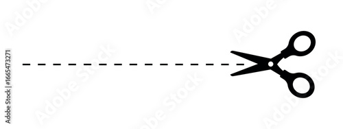 scissors with line of cut, dotted dash cutting line, black and white vector design element