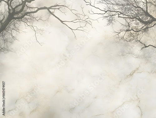 Elegant Marble Texture Background with Bare Tree Branches