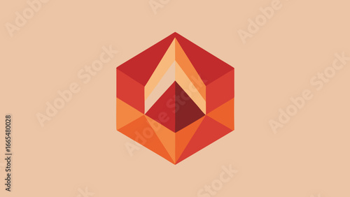 Geometric Hexagonal Crystal Shape in Red Orange Hues abstract