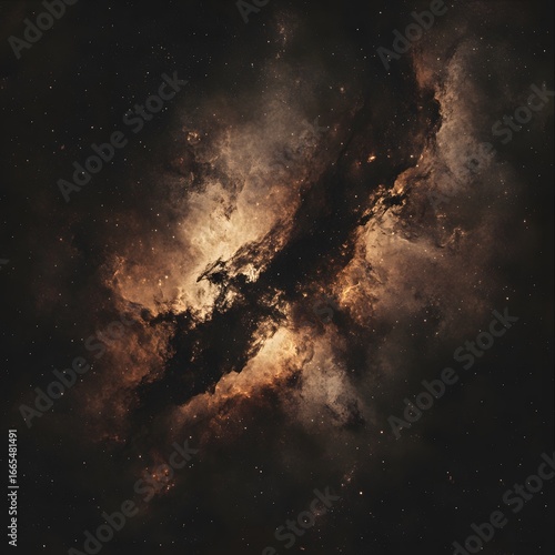 Cosmic Nebula, Dark Brown and Gold Space Cloudscape
