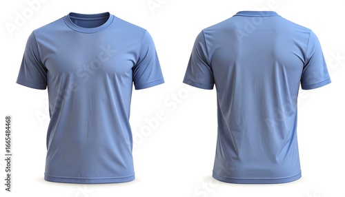 Blue tshirt displayed front and back on a white background