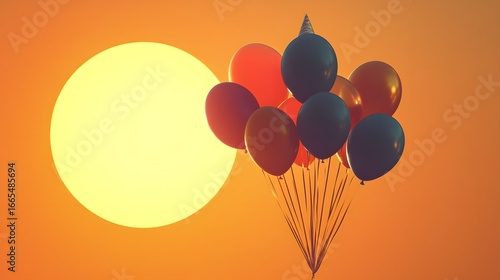 Sunset Balloons Party Celebration Festive Colorful