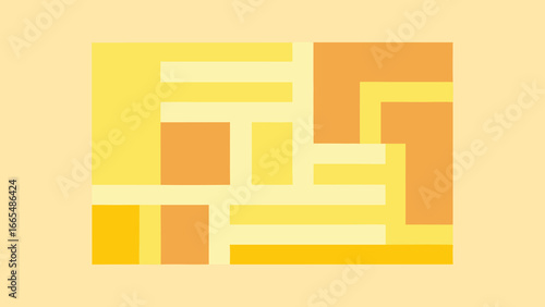 Intricate geometric pattern of interlocking rectangles and squares in warm yellow and orange hues on a pale yellow background