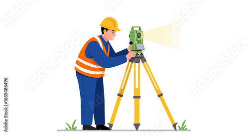 Surveyor Using a Theodolite Leveling Instrument for Precise Measurement