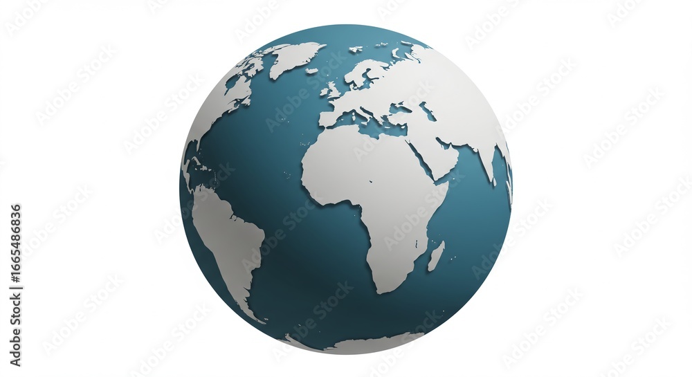 Fototapeta premium An egg with the world in it showing vector of a globe showing continents with soft shadows, isolated on white background