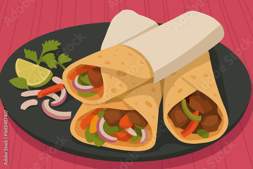 Delicious shawarma wraps with fresh vegetables and juicy meat, served with a tangy lime wedge, perfect for healthy quick meals and food blog