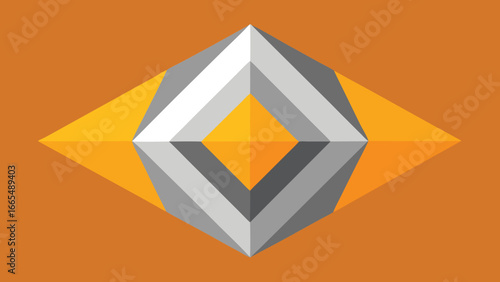 Orange Background with 3D Diamond Geometric Shape in Gray and White abstract