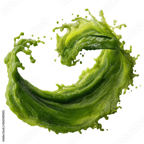 Green juice splash liquid motion beverage freshness vibrant drink isolated on transparent background
