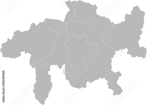Graubunden (Grisons), Switzland – administrative vector map with district boundaries (Oblique Mercator projection, PPT-compatible & fully editable)