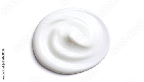 Smooth, creamy substance swirls in a circular pattern against a pure white background.