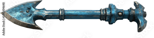 Fantasy Blue Metal Double-Edged Battle Mace Isolated on Transparent Background – Medieval Game Weapon Concept Art for RPG and Illustration