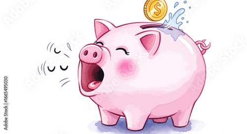 Happy Piggy Bank Saving Money Illustration of a cheerful pig saving a dollar coin