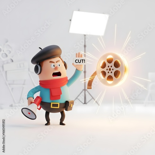 Cartoon director animated, shouting 