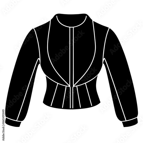 Women’s bolero jacket technical flat sketch, front and back view, vector fashion CAD drawing, isolated on white background