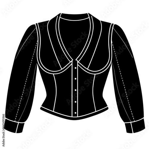 Women’s bolero jacket technical flat sketch, front and back view, vector fashion CAD drawing, isolated on white background