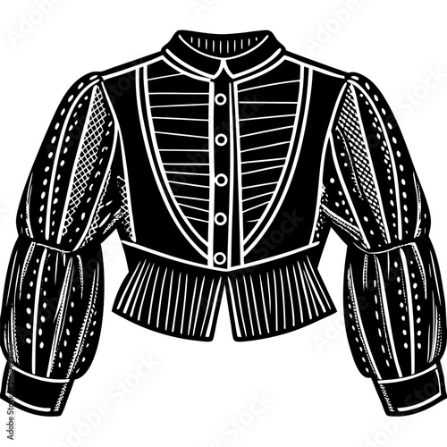 Women’s bolero jacket technical flat sketch, front and back view, vector fashion CAD drawing, isolated on white background