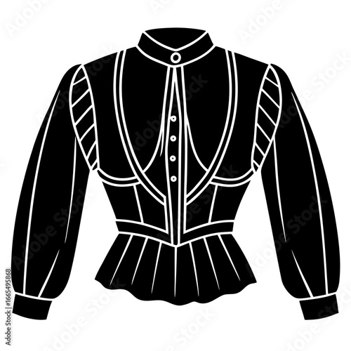 Women’s bolero jacket technical flat sketch, front and back view, vector fashion CAD drawing, isolated on white background