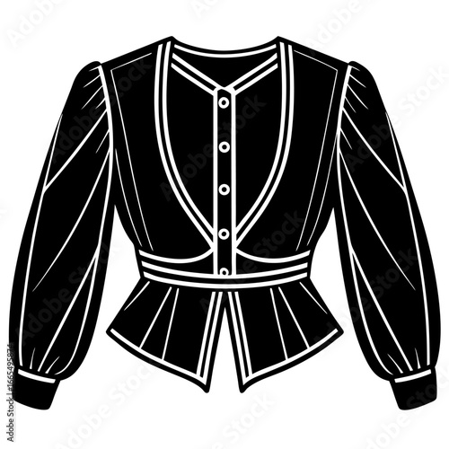 Women’s bolero jacket technical flat sketch, front and back view, vector fashion CAD drawing, isolated on white background