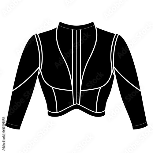 Women’s bolero jacket technical flat sketch, front and back view, vector fashion CAD drawing, isolated on white background