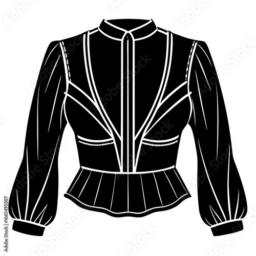 Women’s bolero jacket technical flat sketch, front and back view, vector fashion CAD drawing, isolated on white background