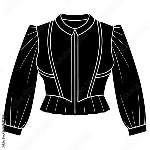 Women’s bolero jacket technical flat sketch, front and back view, vector fashion CAD drawing, isolated on white background