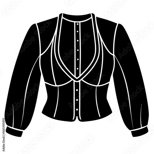 Women’s bolero jacket technical flat sketch, front and back view, vector fashion CAD drawing, isolated on white background