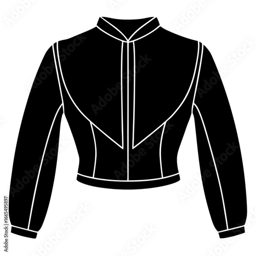Women’s bolero jacket technical flat sketch, front and back view, vector fashion CAD drawing, isolated on white background