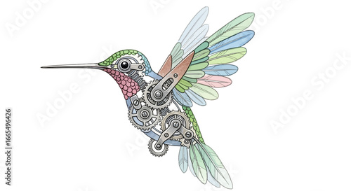 Mechanical Hummingbird A Steampunk-Inspired Illustration of Nature and Engineering in Flight