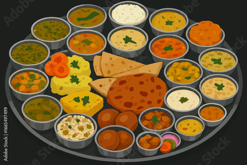 Authentic Indian Thali Platter Featuring Diverse Dishes, Offering a Taste of India's Rich Culinary Heritage, Perfect for Food Blogs and Restaurant Menus