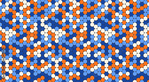Abstract geometric pattern of vibrant blue, orange, and white circles.  Modern, seamless design ideal for website backgrounds, textiles, or any project needing a bold, energetic visual.