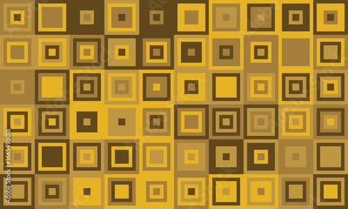 Abstract geometric pattern featuring a mosaic of nested squares in warm gold and brown tones.