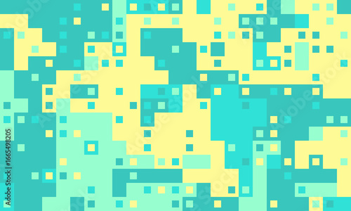 Abstract pixel art background.  Vibrant teal and yellow squares create a dynamic, modern design ideal for tech, gaming, or website backgrounds.