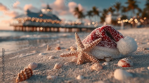 Cozy holiday decor on sandy beach Generative AI